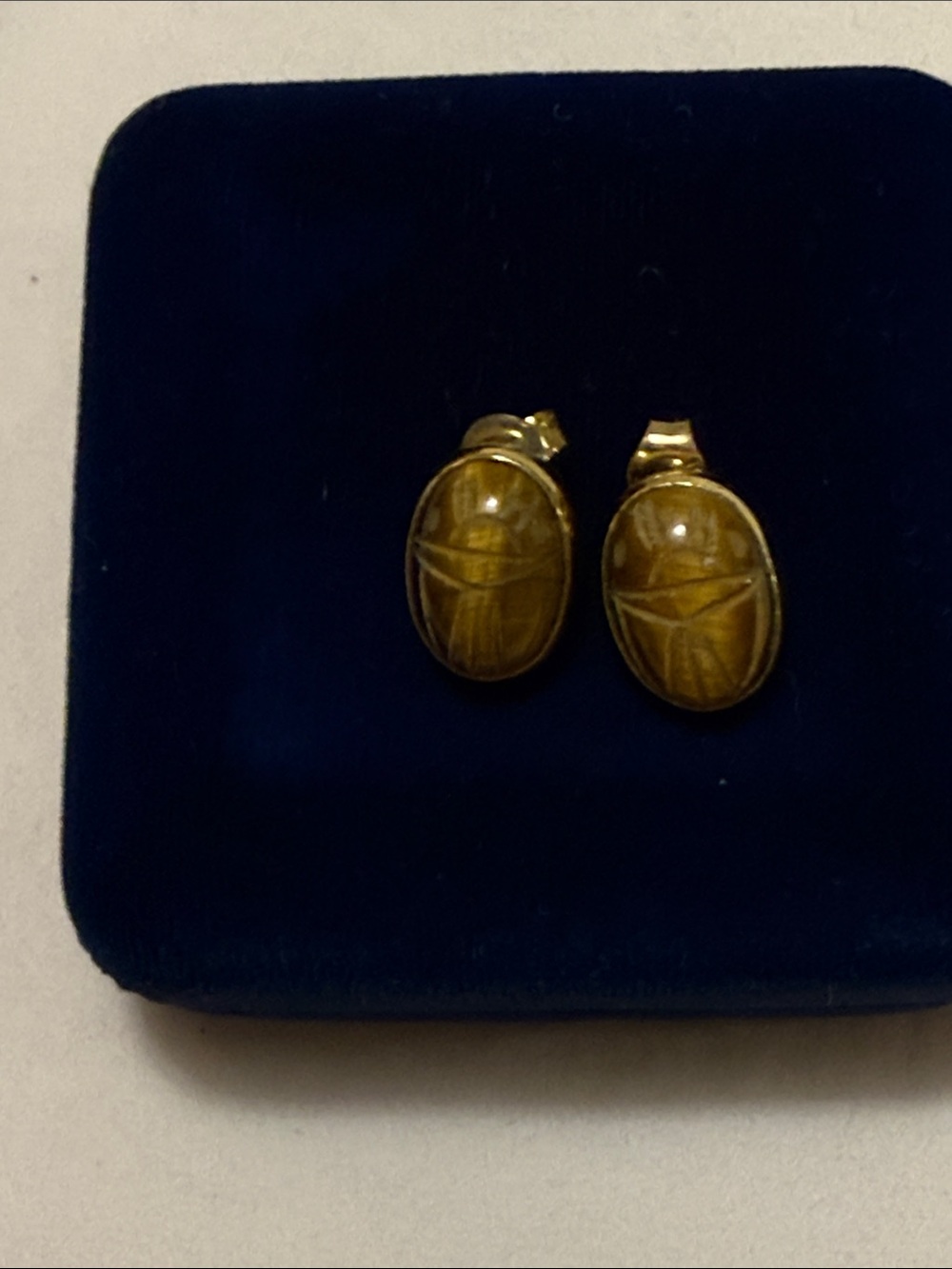 Gold Scarab Oval Stud Earrings - Women's Jewelry